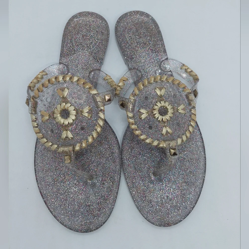 Jack Rogers Gold Flip Flop Sandals Metallic Jelly Sparkles Flat Slip On 8